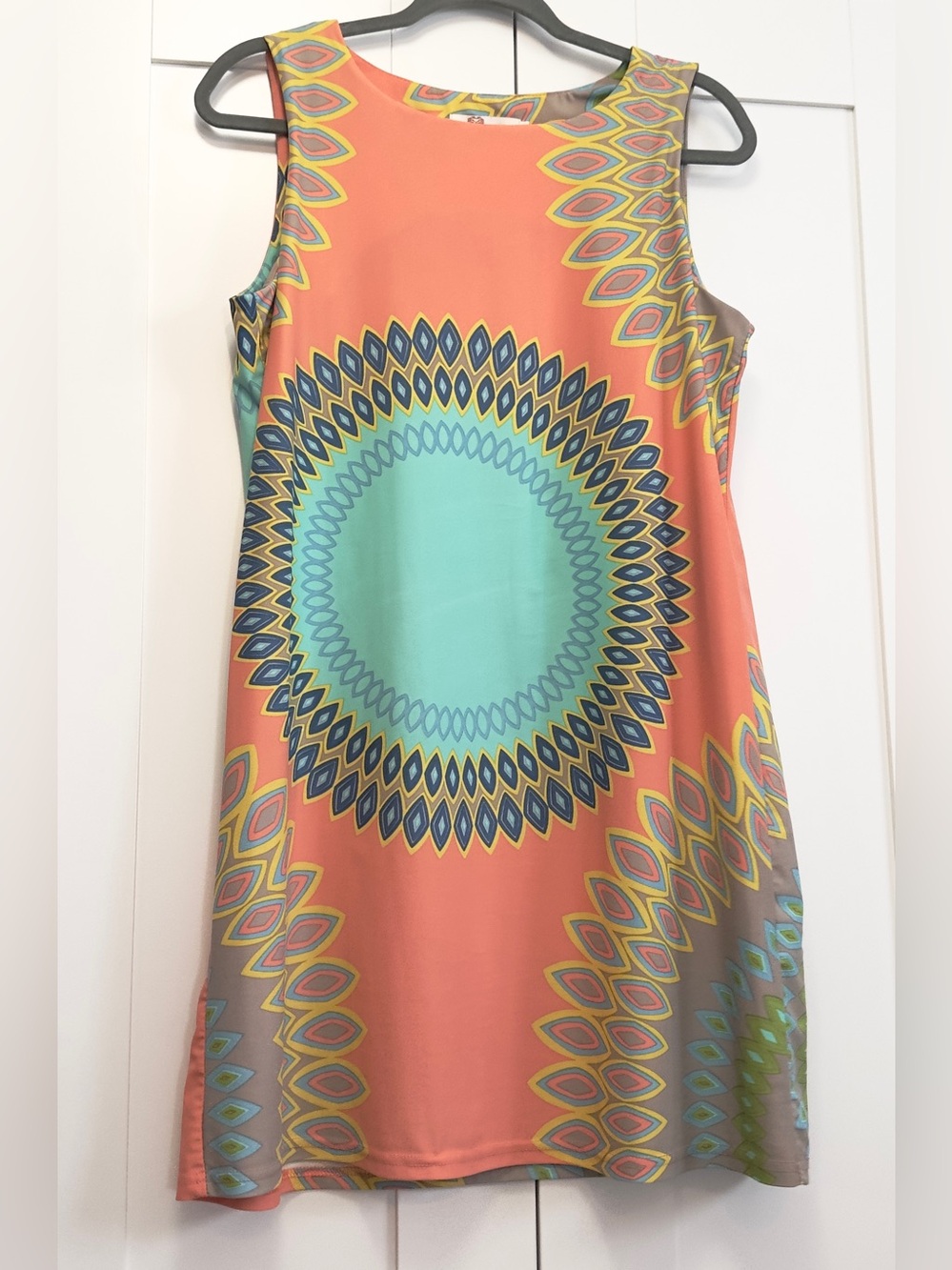 Orange and Blue Floral Geometric Print Aryeh Dress Sz MED